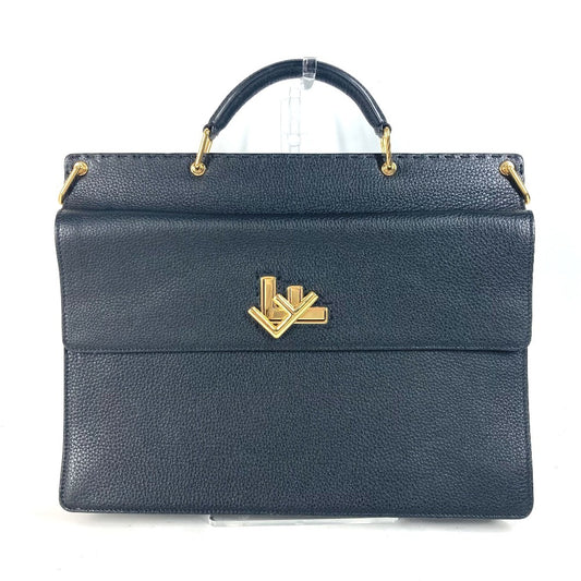 FENDI 7VA462 Handbag, Tote Bag, Briefcase, Double-Face Selleria FF Turnlock Laptop Bag, Business Bag, Unisex, Black Leather