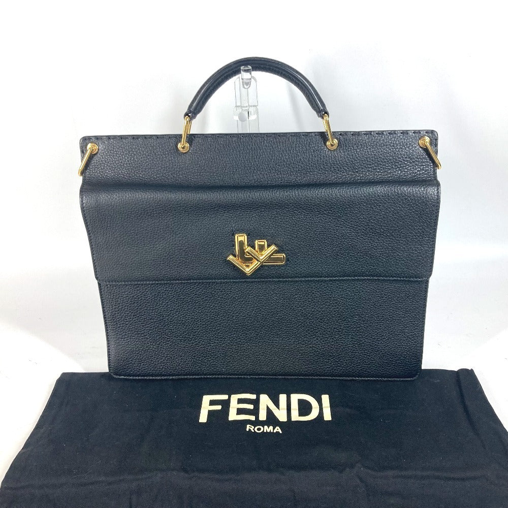 FENDI 7VA462 カバン ハンドバッグ トートバッグ ブリーフケース ダブルフェイス セレリア FFターンロック ラップトップバッグ ビジネスバッグ レザー ユニセックス ブラック - brandshop-reference