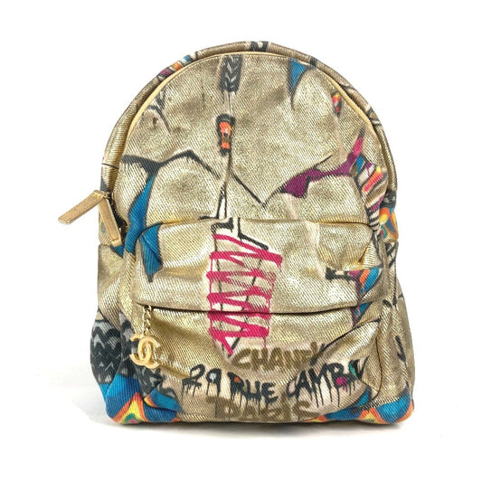 CHANEL AS0867 Coco Mark CC Logo Graffiti Backpack Leather/Canvas Unisex Gold
