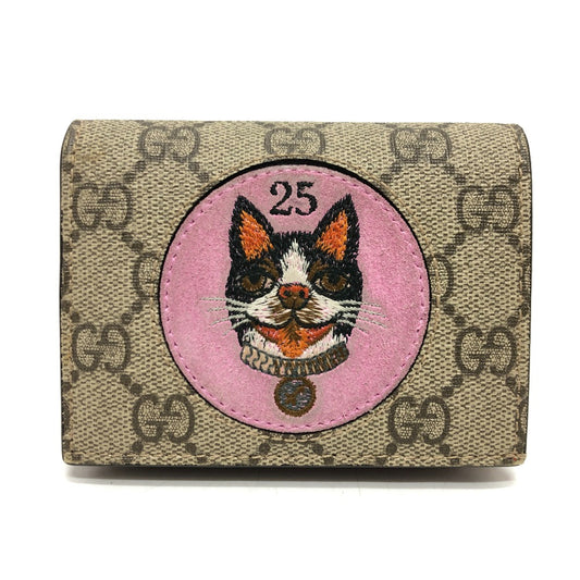 GUCCI 506277 GG Supreme Bosco Wallet, Compact Bifold Wallet, GG Supreme Canvas, Women's, Beige