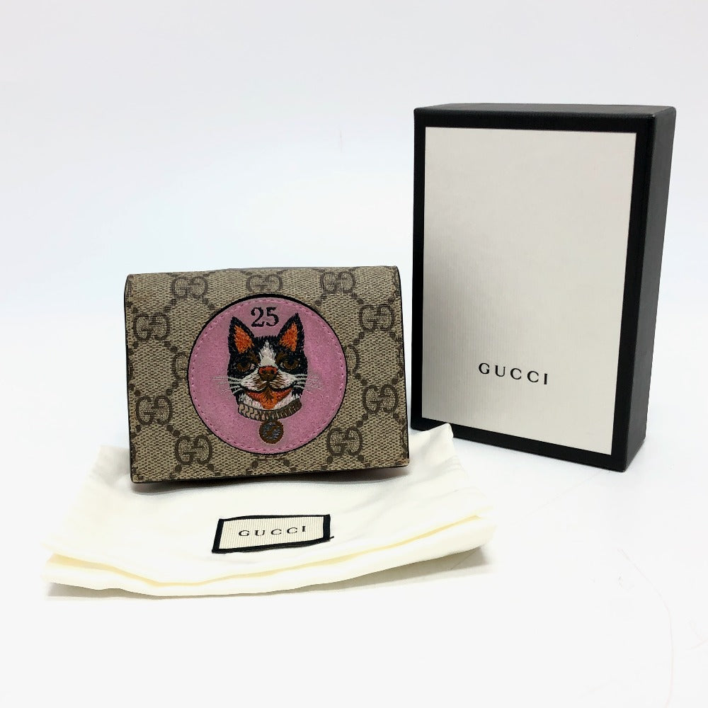 GUCCI 506277 GG Supreme Bosco Wallet, Compact Bifold Wallet, GG Supreme Canvas, Women's, Beige