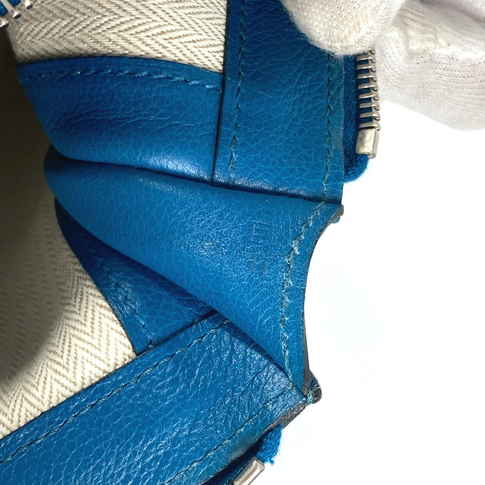HERMES L-shaped zipper bag, pouch, clutch bag, leather, unisex, blue