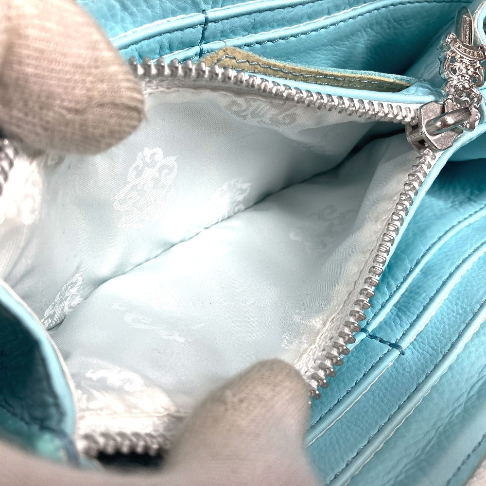 CHROME HEARTS REC ZIP 3PTCH 3セメタリークロスパッチ ラウンドファスナー 長財布 レザー ユニセックス ライトブルー