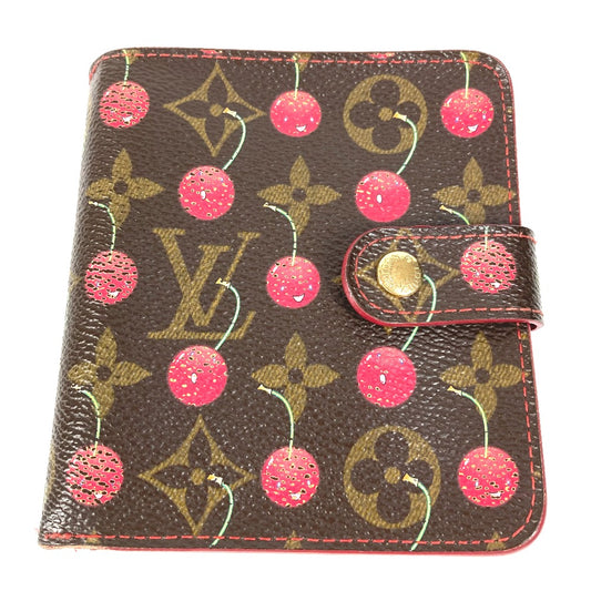 LOUIS VUITTON M95005 モノグラムチェリー 村上隆 コンパクトジップ コンパクトウォレット 2つ折り財布 モノグラムキャンバス ユニセックス ブラウン