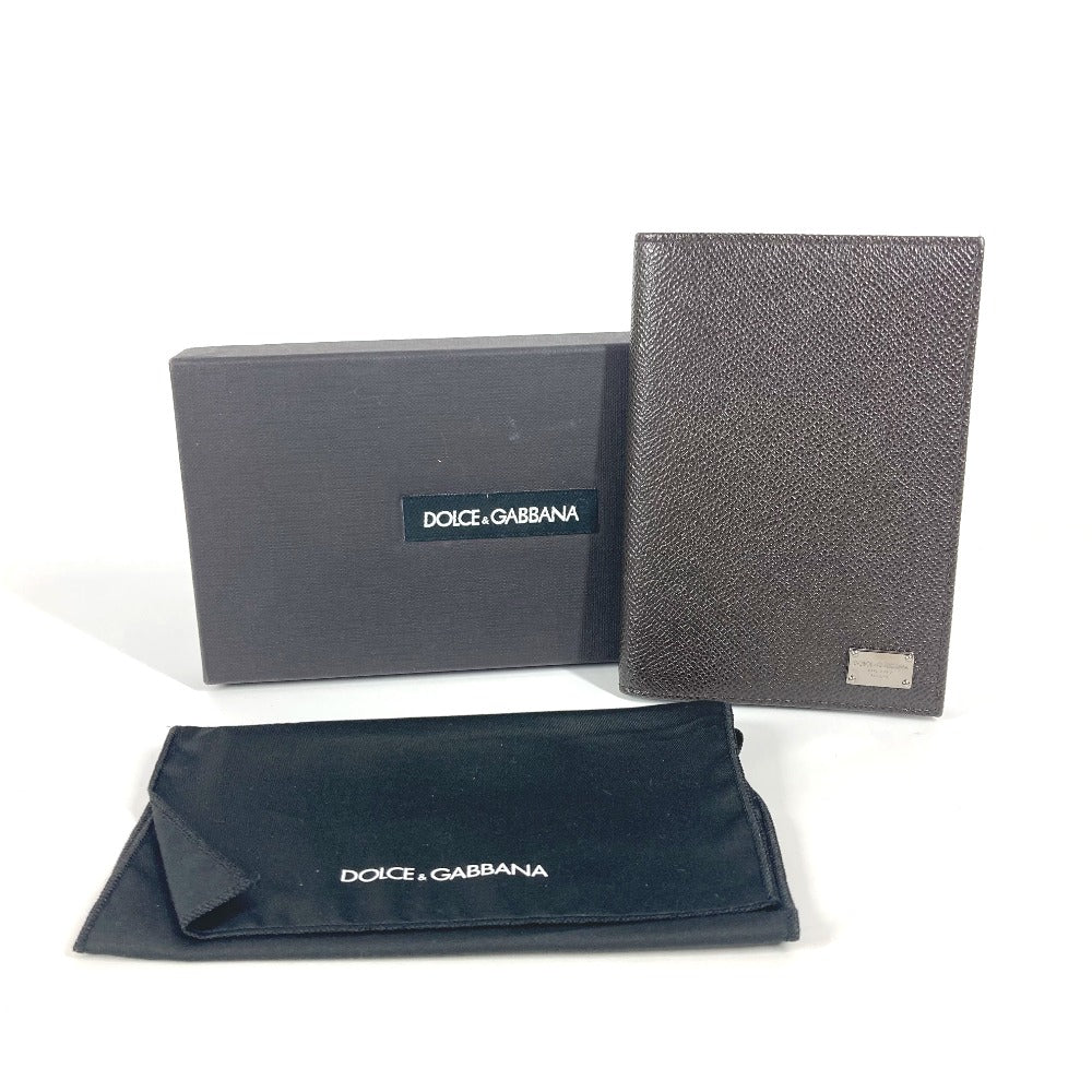 DOLCE&GABBANA Logo Bifold Passport Cover Stationery Passport Case Leather Unisex Brown