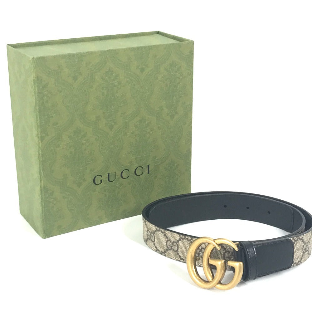 GUCCI 625839 GG Supreme Double G Slim Belt with Logo Buckle, Accessory, Pants Belt, GG Supreme Canvas, Women's, Beige