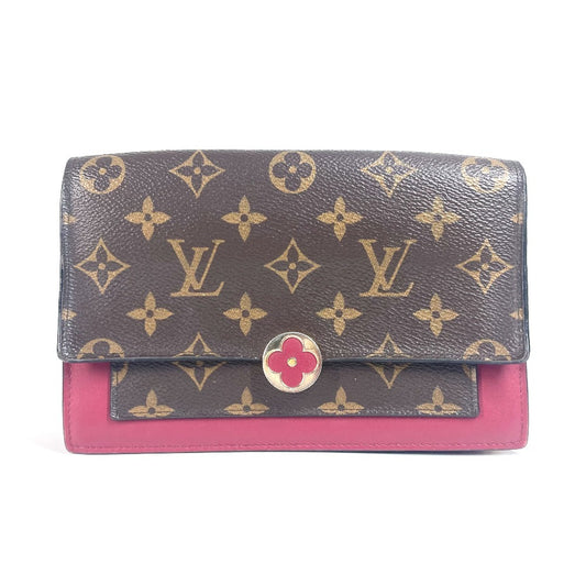 LOUIS VUITTON M69578 モノグラム ポルトフォイユ フロール チェーン チェーンウォレット ショルダーバッグ クラッチバッグ 長財布 モノグラムキャンバス ユニセックス フューシャ ブラウン