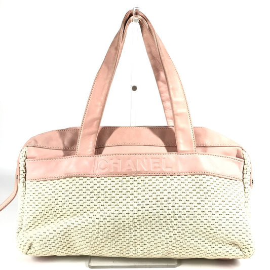 CHANEL Logo Bag Handbag Shoulder Mini Boston Bag Shoulder Bag Leather/Canvas Women's Pink