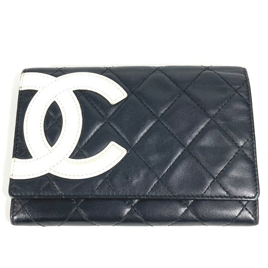 CHANEL Cambon Line CC Coco Mark Bifold Logo Compact Wallet Flap Bifold Wallet Leather Women's Black