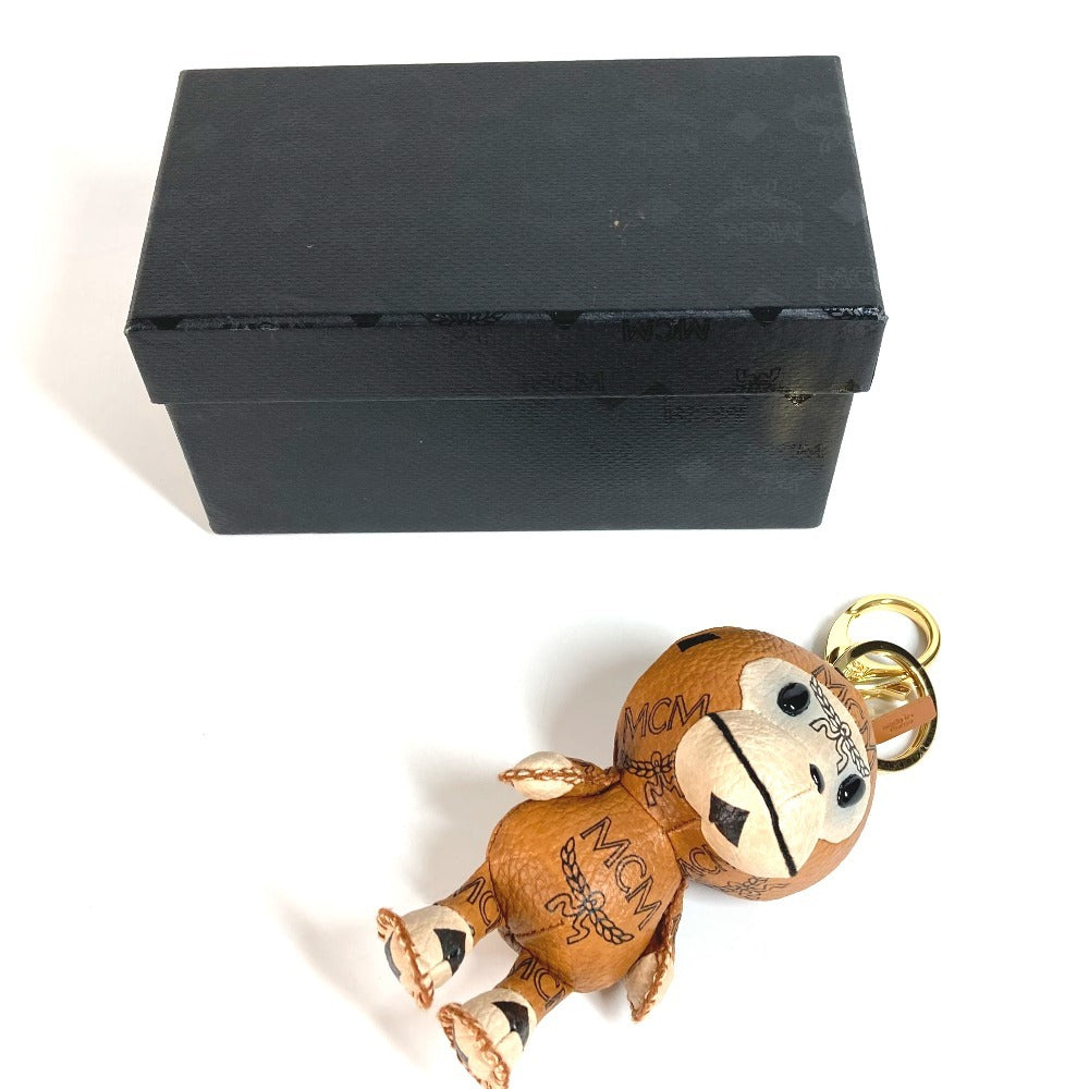 MCM A Bathing Ape Milo Visetos Bag Charm Keychain Leather Unisex Brown