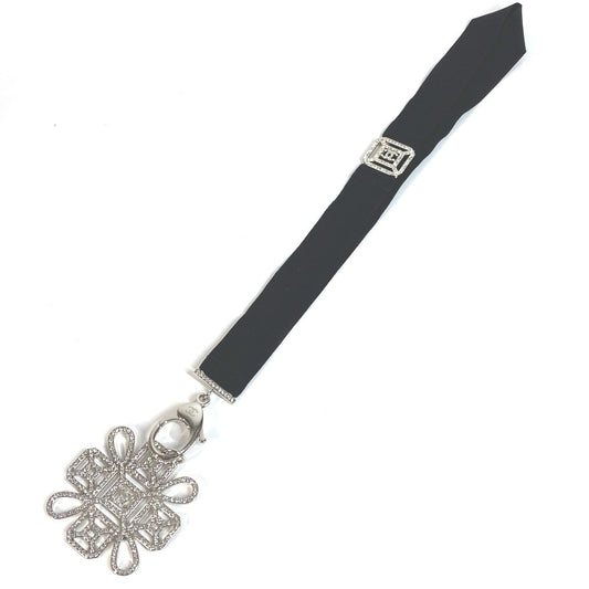 CHANEL CC Coco Mark Rhinestone Neck Strap Necklace, Metal, Black, Women's