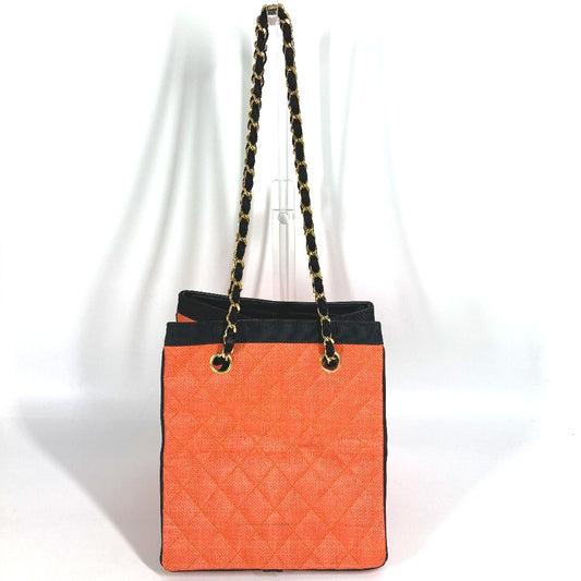 CHANEL Vintage Matelasse Quilted Shoulder Bag W Chain Tote Bag Bicolor Shoulder Bag Straw/Leather Women's Orange