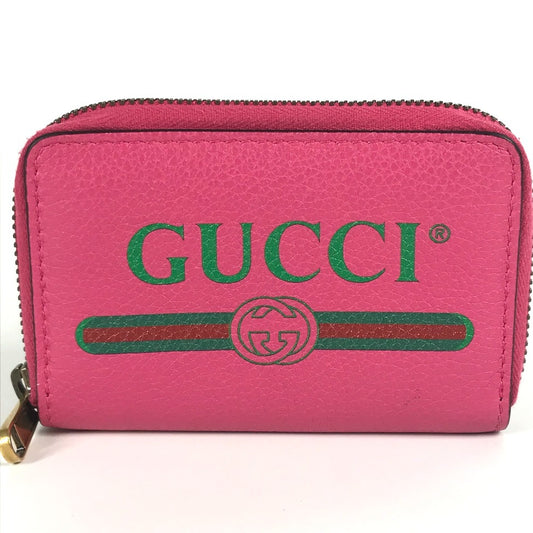 GUCCI 496319 Logo Wallet Coin Purse Round Zipper Coin Case Leather Unisex Pink