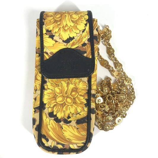 VERSACE Vintage phone cases Leopard pattern leopard Pouch Chain Shoulder Bag PVC/Leather yellow/Black Used