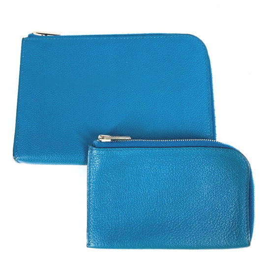 HERMES Remix Duo L-shaped zipper wallet with coin purse, bi-fold leather wallet, unisex, blue
