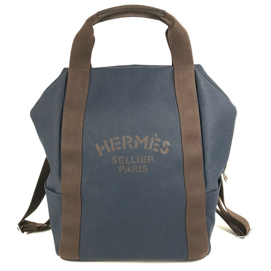 HERMES Sac de Pansage Groom Backpack, Cotton, Unisex, Navy