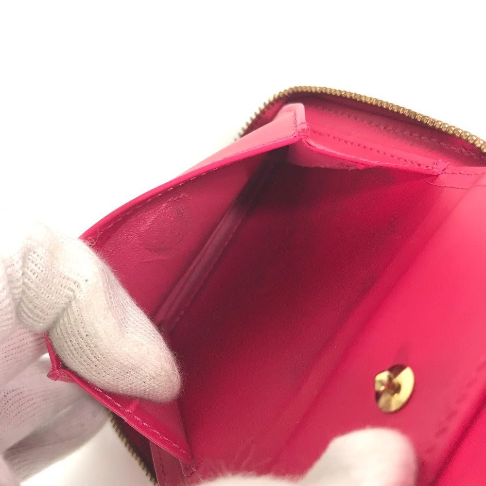 LOUIS VUITTON M91238 Monogram Vernis Bloom Compact Wallet, Round Zipper Bifold Wallet, Monogram Vernis Canvas, Women's, Fuchsia Pink