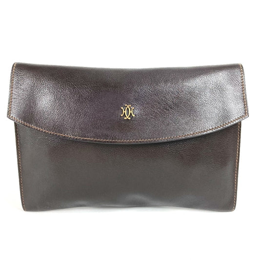 HERMES Vintage Logo Bag Pouch Flap Second Bag Clutch Bag Leather Unisex Brown