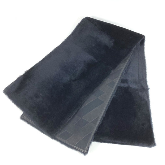 HERMES Leather Fur Shawl Stole / Shawl Scarf Leather / fur Black Used