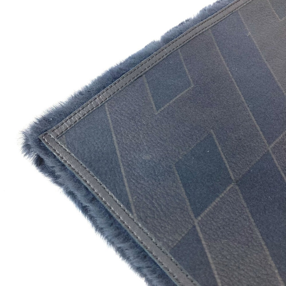 HERMES Leather Fur Shawl/Stole/Scarf, Unisex, Black