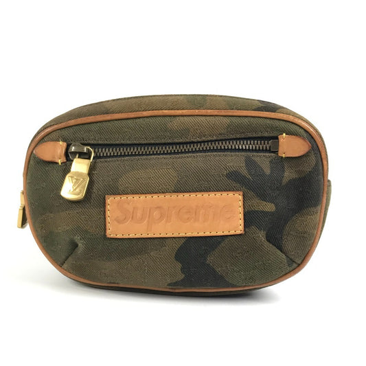 LOUIS VUITTON M44202 Monogram camouflage Supreme Bumback PM 17aw Supreme Cross Belt Bag body bag Leather/Canvas khaki Used