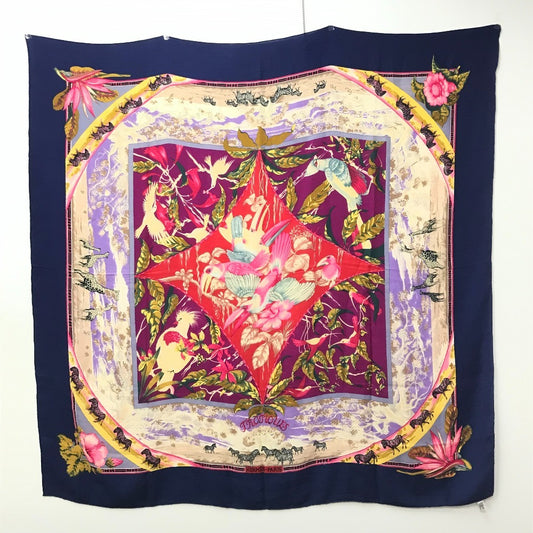 HERMES TROPIQUES Tropic Carre Jean 140 Shawl/Stole/Large Cashmere Scarf, Blue, Women's