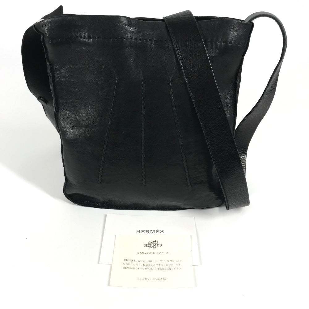 HERMES Toudou Pochette Shoulder Bag, Leather, Women's, Black