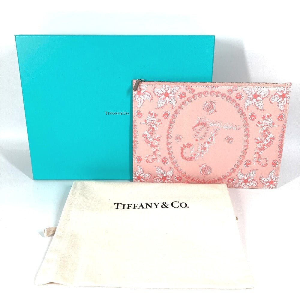 TIFFANY & Co. Logo Pouch Clutch Bag Leather Women's Pink