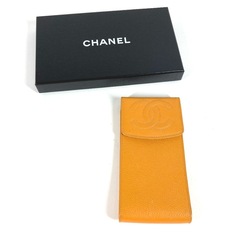 CHANEL ヴィンテージ CC ココマーク ロゴ メガネケース サングラスケース めがね メガネ アイウェア 眼鏡 ポーチ キャビアスキン レディース イエロー