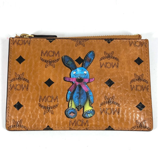 MCM Vicetos logo Wallet Coin Compartment with key ring coin purse Leather Brown Used