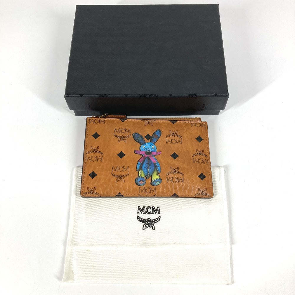 MCM Visetos Logo Wallet with Coin Purse and Key Ring, Unisex, Brown Leather