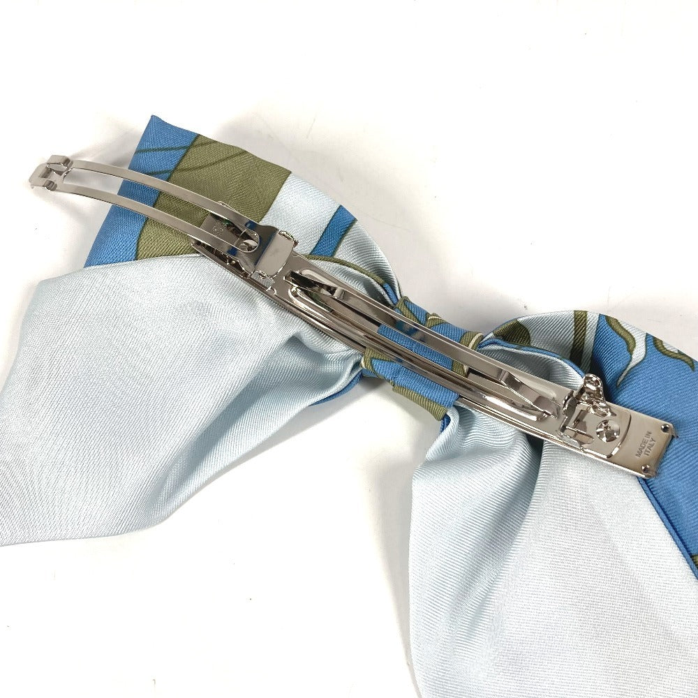 HERMES エクスリブリス バレッタ 《グルネル》エクスリブリス ヘアアクセサリー リボン りぼん バレッタ シルク レディース ブルー