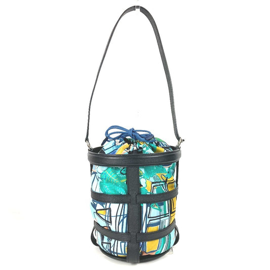HERMES Musardine Shoulder Bag with Drawstring Pouch, Leather, Bucket, Women's, Navy