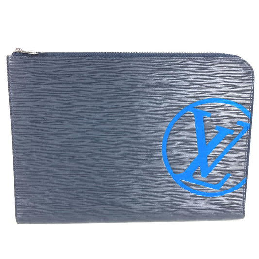 LOUIS VUITTON M68199 Epi Leather Pochette Jour GM, L-shaped zipper clutch bag in Epi Leather, unisex, blue marine pattern.