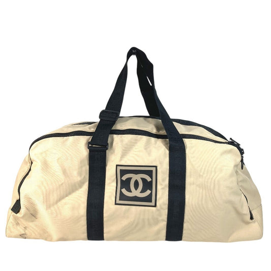 CHANEL CC Coco Mark Logo Two-Tone Shoulder Bag, Travel Bag, Boston Bag, Nylon Canvas, Unisex, Beige