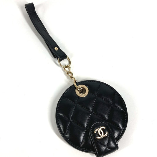 CHANEL Round Name Tag with Logo, CC, Coco Mark, Matelasse, Quilted Charm, Bag Charm, Keychain, Leather, Unisex, Black