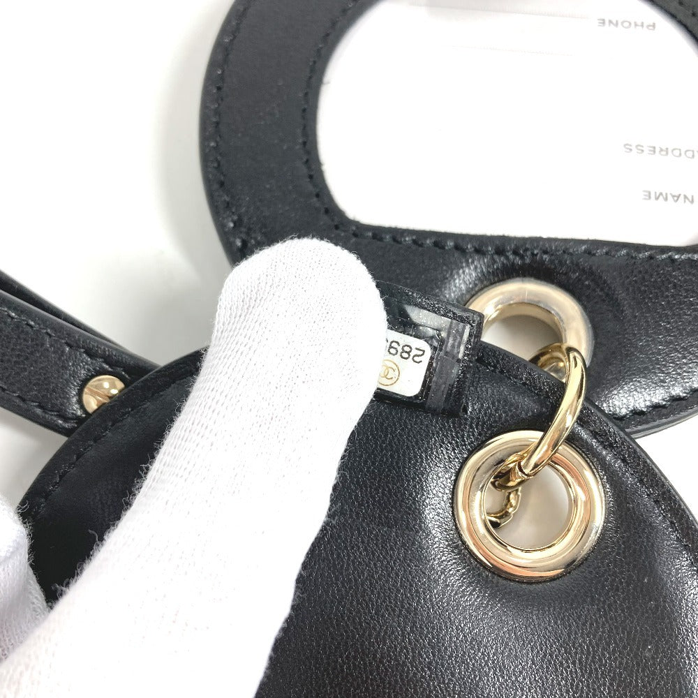 CHANEL ラウンド ネームタグ ロゴ CC ココマーク マトラッセ キルティング チャーム バッグチャーム キーホルダー キーホルダー レザー ユニセックス ブラック