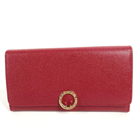 BVLGARI BVLGARI Logo Clip Bifold Flap Long Wallet Leather Unisex Red