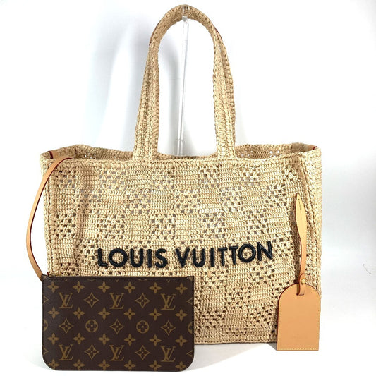 LOUIS VUITTON M25008 Damier Raffia with pouch Summer Shopper Tote MM Hand Bag Shoulder Bag Tote Bag Shoulder Bag Raffia / Leather Natural Beige Beige Used