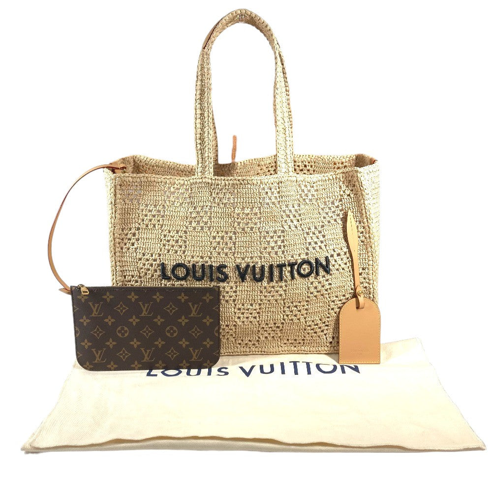 LOUIS VUITTON M25008 Damiera Summer Shopper Tote with Pouch, MM, Handbag, Shoulder Bag, Raffia, Unisex, Natural Beige