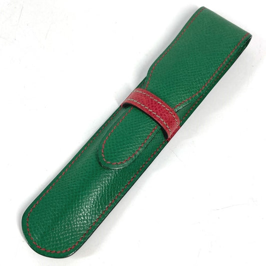 HERMES Two-Tone Flap Stationery Pencil Case Pouch Leather Unisex Green