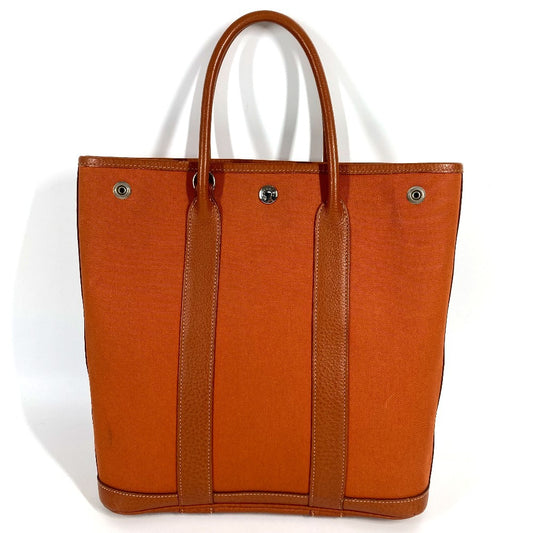 HERMES Garden File PM Tote Bag, Vertical, Shoulder Bag, Leather/Canvas, Unisex, Orange