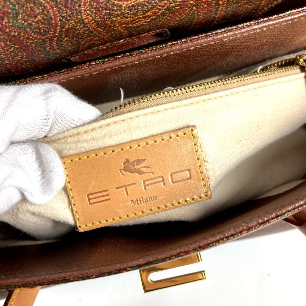 ETRO フラップ ロゴ ペイズリー柄 カバン トートバッグ ボストンバッグ ハンドバッグ レザー ユニセックス ブラウン