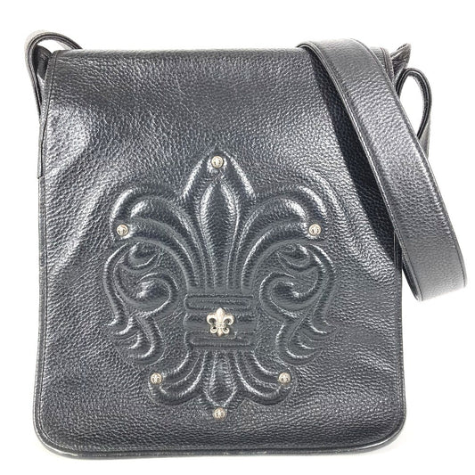 CHROME HEARTS BS Flare Mail Bag, Flap Crossbody Shoulder Bag, Leather, Unisex, Black