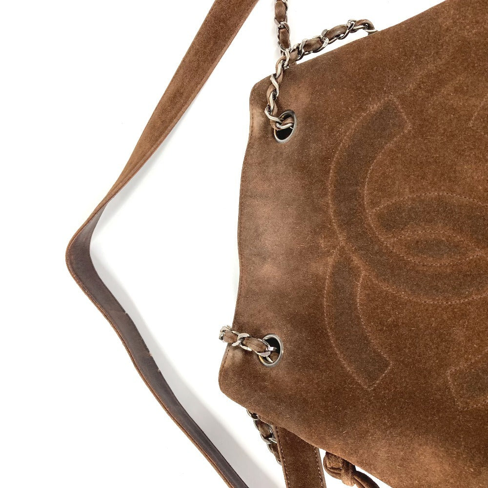 CHANEL ヴィンテージ CC ココマーク トリプルココ ココボール フリンジ タッセル カバン 肩掛け Wチェーン トートバッグ ショルダーバッグ スエード ユニセックス ブラウン