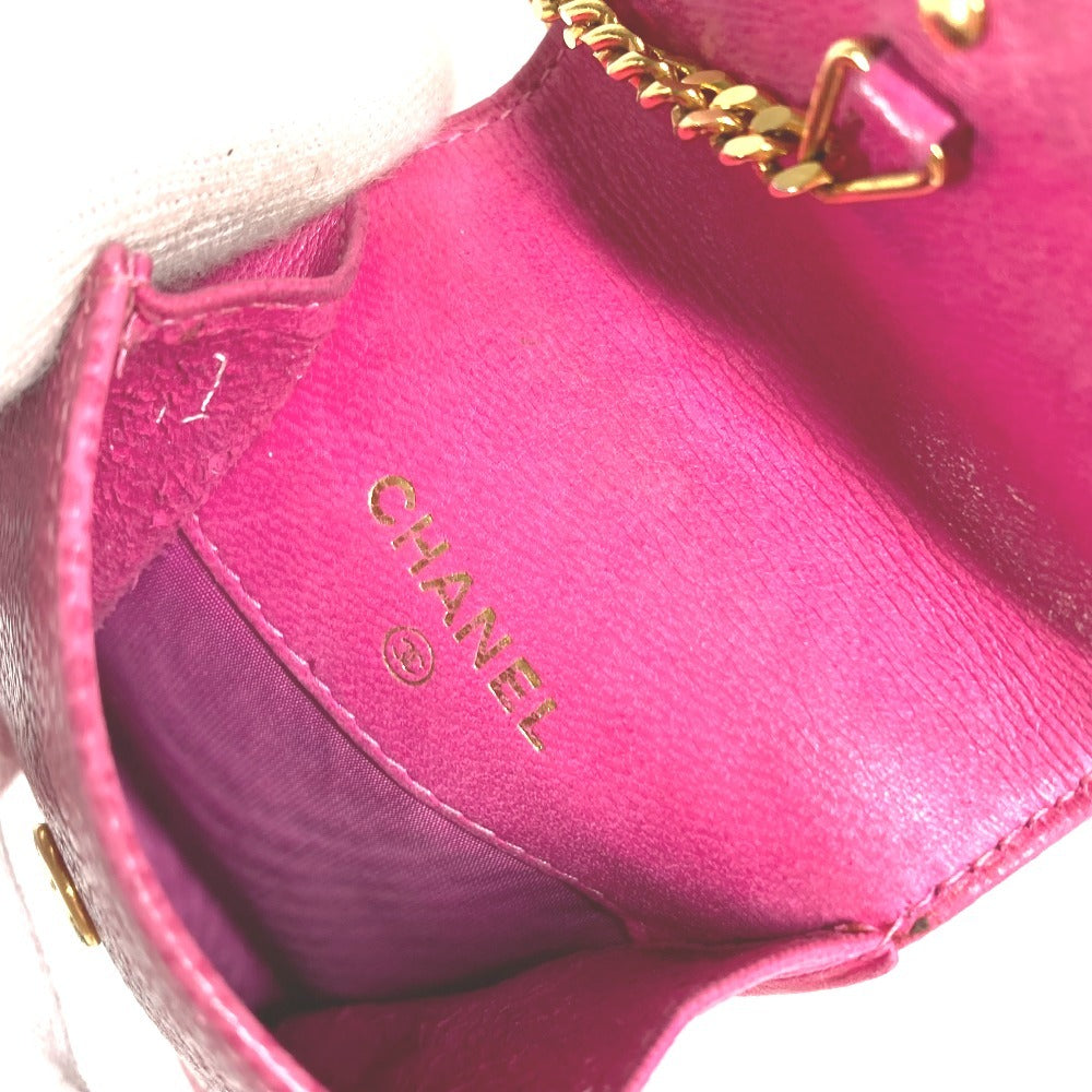 CHANEL CC ココマーク ロゴ キーリング チェーン 付き ポーチ キャビアスキン ユニセックス ピンク