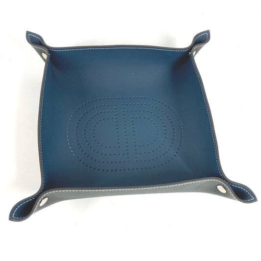 HERMES パンチングロゴ ミーズ・エ・ルランス・デスク インザループ アクセサリートレイ トレー 雑貨 小物入れ レザー ユニセックス ネイビー