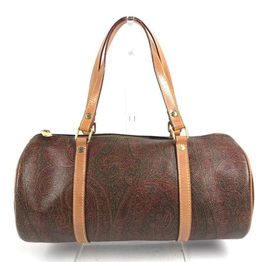 ETRO ペイズリー柄 総柄 ミニボストンバッグ カバン トートバッグ 筒形バッグ ハンドバッグ レザー/キャンバス レディース ワインレッド系