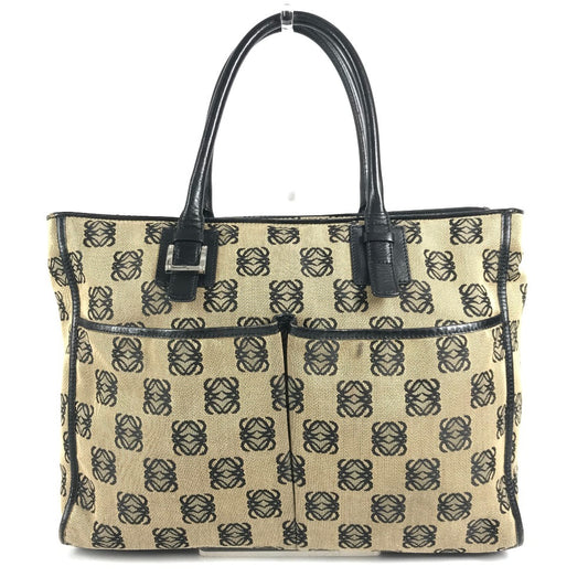 LOEWE アナグラム ロゴ ハンドバッグ カバン トートバッグ ビジネスバッグ レザー/キャンバス ユニセックス ブラック