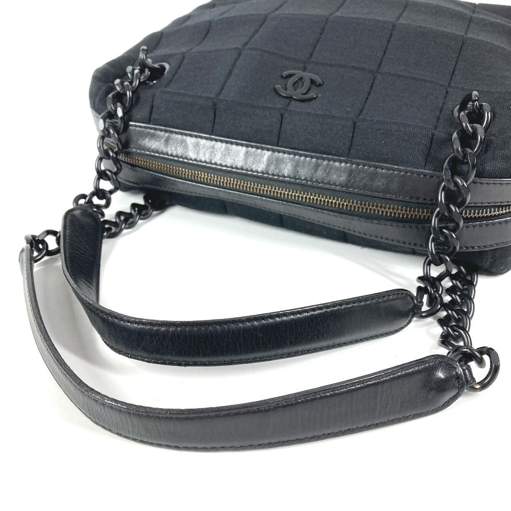 CHANEL CC Coco Mark Logo Chocolate Bar Tote Bag Shoulder Bag Cotton Unisex Black